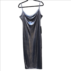 Bebe Shimmering Silver Midi Dress - Extra Large NWT